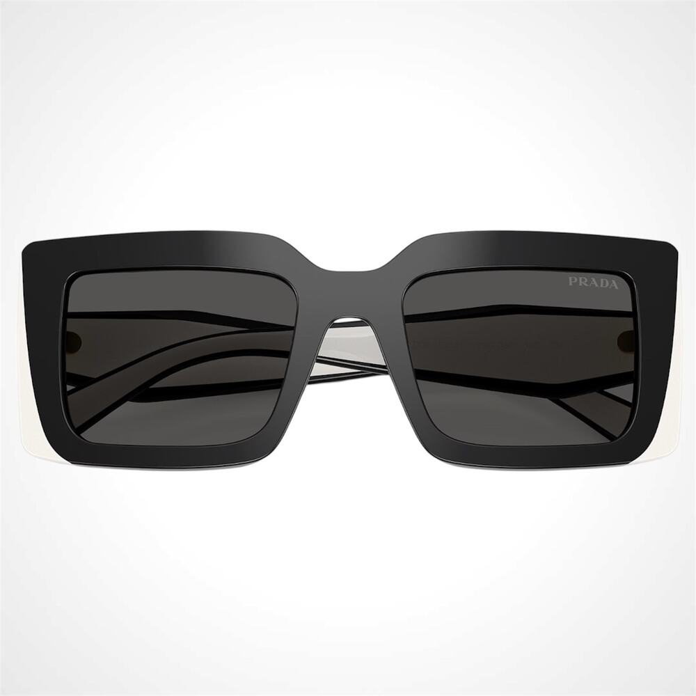 NEW PRADA Sunglasses Black White Talc Gold Symbole Logo Womens Rectangle - Picture 4 of 6